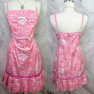 Vintage 90s Lilly Pulitzer Dress Butterfly Roses 1990’s 8 M Pink Pleated Barbie